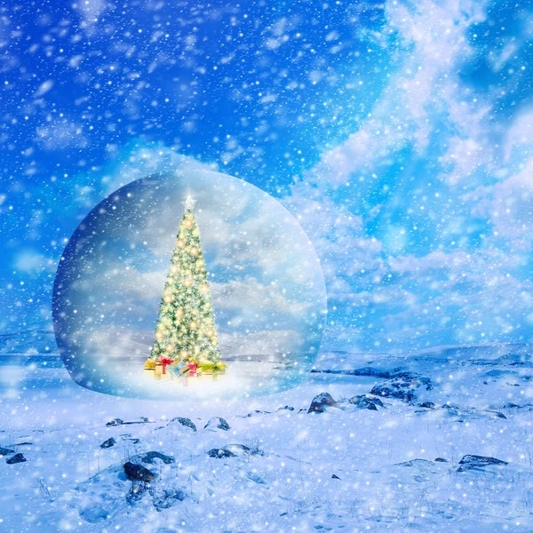 Immagine Concettuale Albero Natale Decorato Con Luci Colorate Ornamenti Sfera — Foto Stock