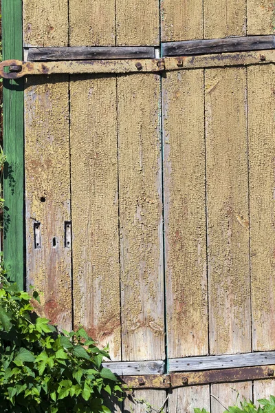Old Building Door Painted Orange Paint Began Burst Crumble Time — Stock Photo, Image