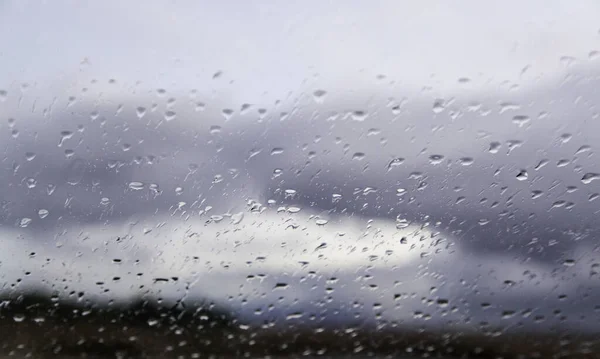 Dešťové Kapky Sklenici Venku Detail Vody Chladu — Stock fotografie
