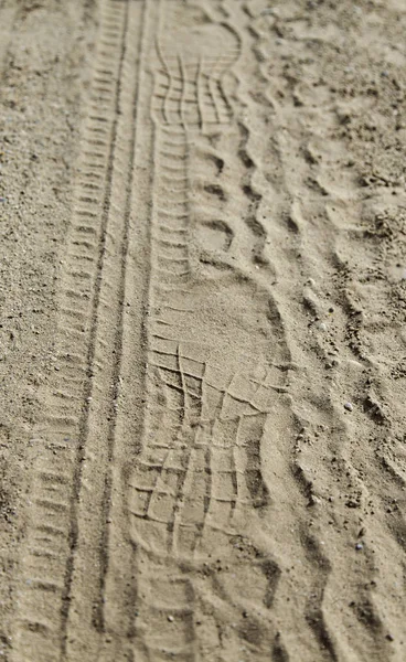 Fotspår Hjul Sanden Naturen Road Detalj — Stockfoto