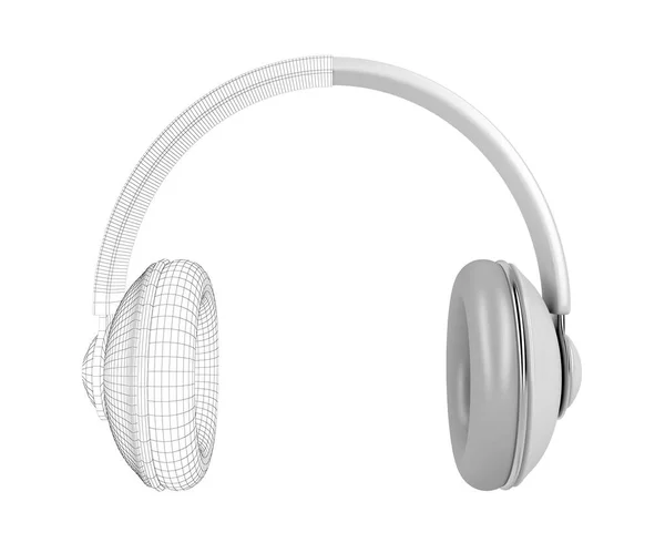 Weergave Van Grote Ear Hoofdtelefoons Met Zichtbaar Draadframe — Stockfoto