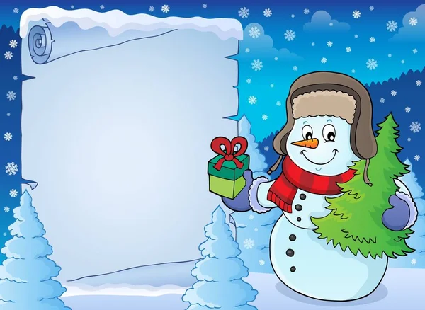 Christmas Snowman Subject Parchment Picture Illustration — Stock Photo, Image