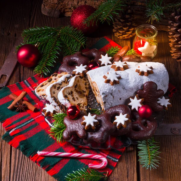 Delicious Dresdner Christ Stollen Marzipan Raisins — Stock Photo, Image