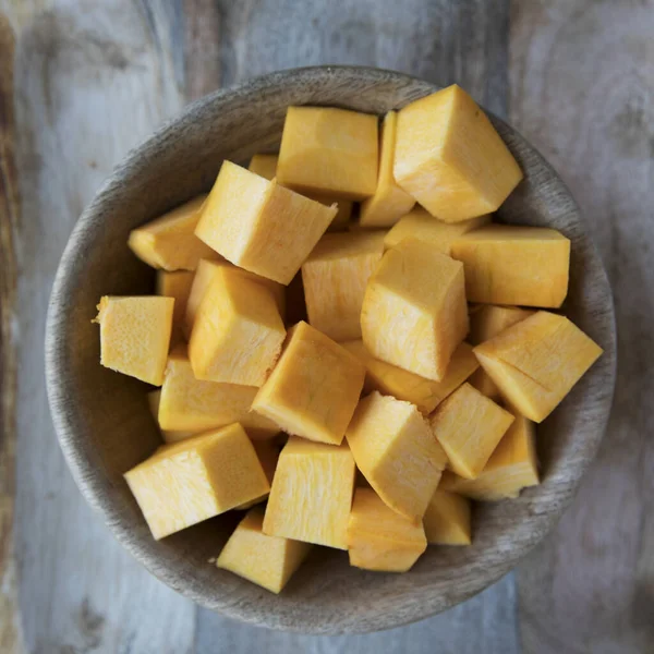 Bowl Chopped Pumpkin Squash Viewed Directly — Stock Photo, Image