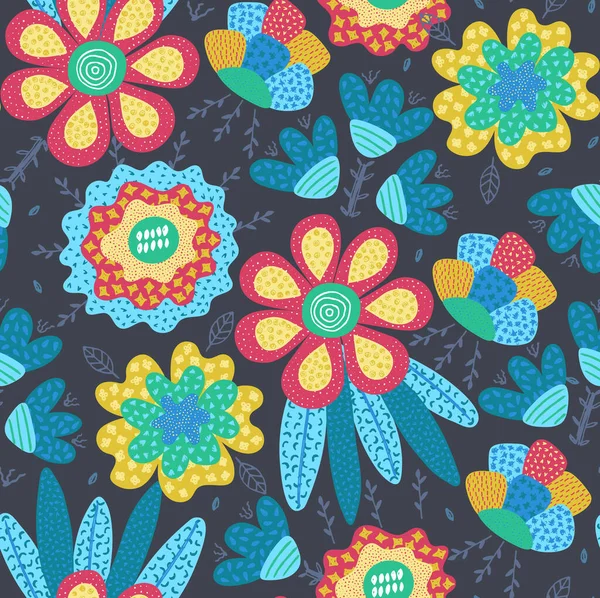 Векторный Бесшовный Шаблон Абстрактно Нарисованные Вручную Цветы Разной Текстуры Цветочный — стоковое фото