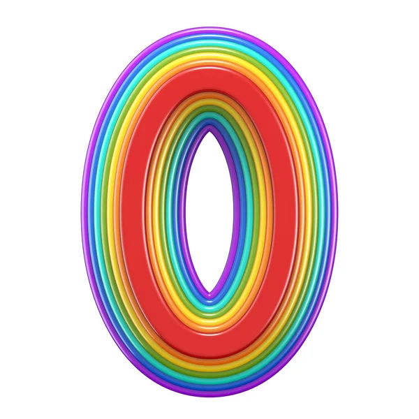 同心円状の虹番号 白い背景に分離されたゼロの レンダリング図 — ストック写真