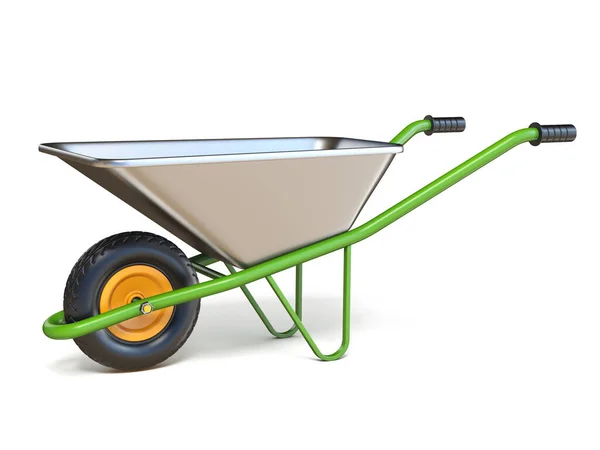 Wheelbarrow Green Handles Render Illustration Isolated White Background — Stock Photo, Image