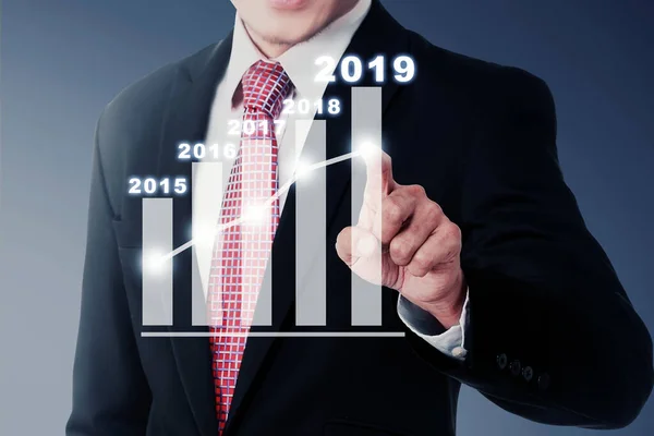 Empresario Elevar Gráfico 2019 Feliz Año Nuevo 2019 — Foto de Stock