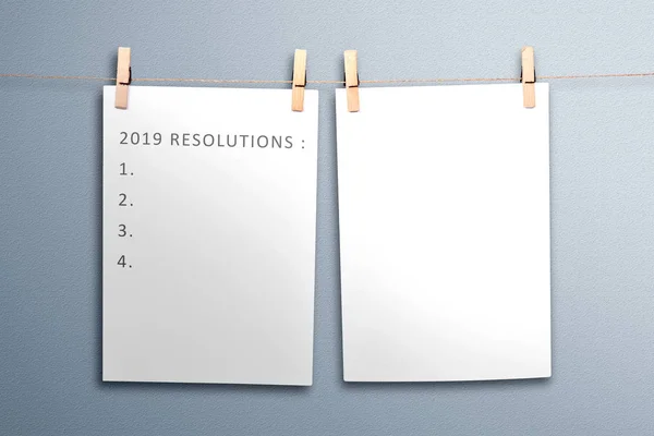 Liste Des Résolutions 2019 Papier Accroché Corde Résolutions 2019 Bonne — Photo