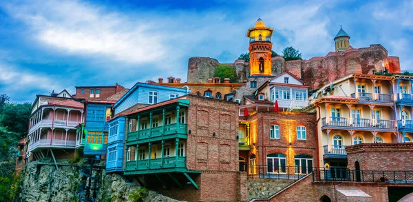 Günbatımından Sonra Gürcistan Eski Tiflis Kentinin Manzarası — Stok fotoğraf