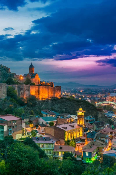 Panoramatický Výhled Tbilisi Gruzie Západu Slunce — Stock fotografie