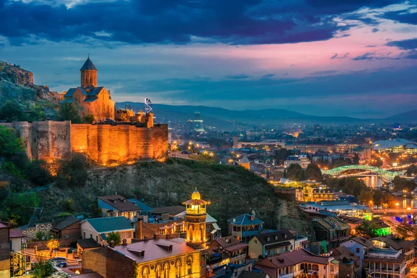 Panoramiczny Widok Tbilisi Gruzja Zachodzie Słońca — Zdjęcie stockowe