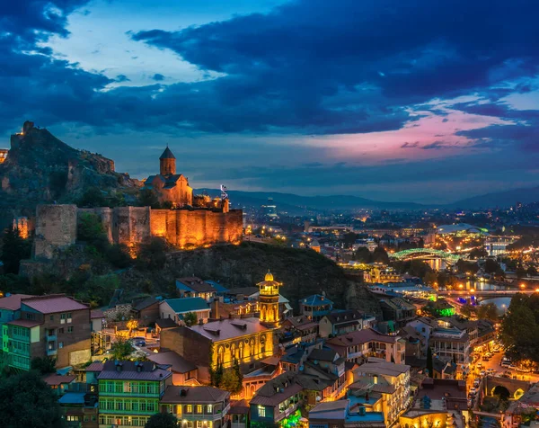 Panoramiczny Widok Tbilisi Gruzja Zachodzie Słońca — Zdjęcie stockowe