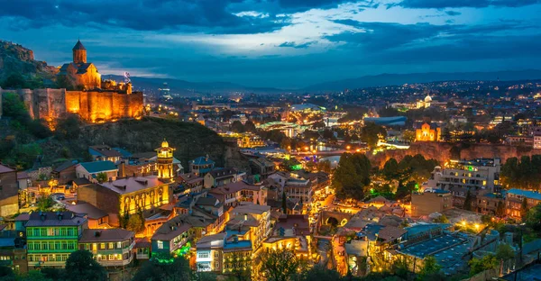 Gün Batımından Sonra Tiflis Gürcistan Panoramik Manzarası — Stok fotoğraf