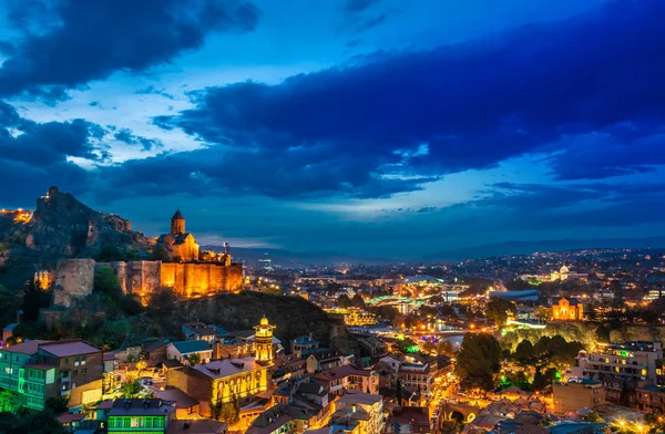 Panoramiczny Widok Tbilisi Gruzja Zachodzie Słońca — Zdjęcie stockowe