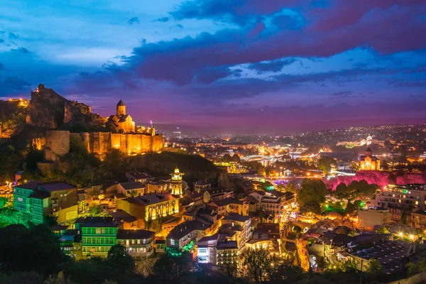 Panoramatický Výhled Tbilisi Gruzie Západu Slunce — Stock fotografie