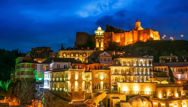 Veduta Della Città Vecchia Tbilisi Georgia Dopo Tramonto — Foto Stock