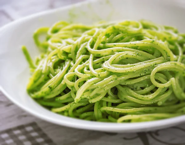 Prato Espaguete Com Molho Pesto Receita Original Ligúria Itália — Fotografia de Stock
