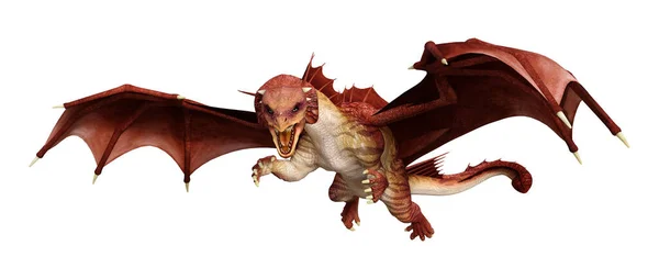 白い背景で隔離赤いファンタジー ドラゴンの レンダリング — ストック写真