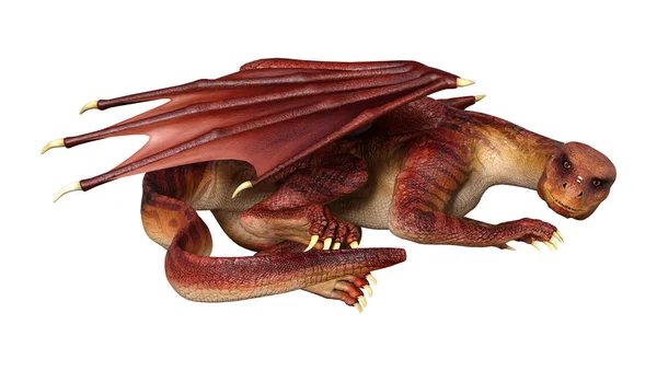 Renderowania Dragon Fantasy Czerwony Białym Tle — Zdjęcie stockowe