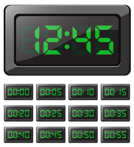 Διανυσματικό Ψηφιακό Ρολόι Και Χρονόμετρα Πράσινους Αριθμούς — Φωτογραφία Αρχείου