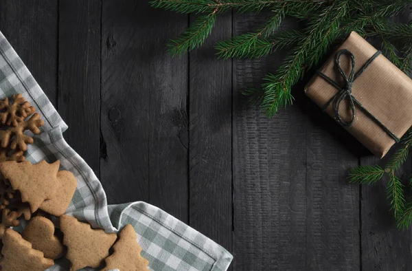 Diretamente Acima Vista Uma Mesa Com Biscoitos Gengibre Natal Uma — Fotografia de Stock