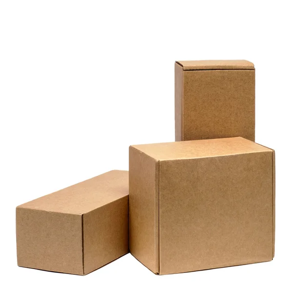Χάρτινα Κουτιά Για Εμπορεύματα Λευκό Φόντο Διαφορετικό Μέγεθος Απομονωμένα Λευκό — Φωτογραφία Αρχείου