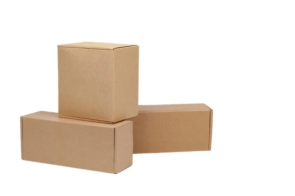 Cajas Cartón Para Mercancías Sobre Fondo Blanco Diferente Tamaño Aislado —  Fotos de Stock