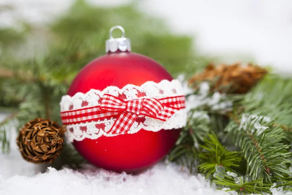 Decorações Natal Vermelho Fundo Feriado — Fotografia de Stock