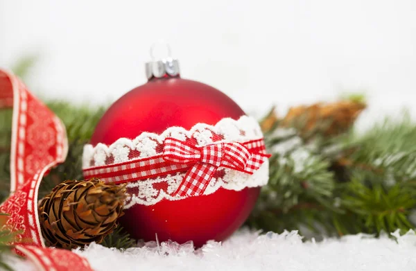 Decorações Natal Vermelho Fundo Feriado — Fotografia de Stock