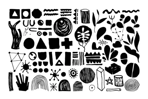 Conjunto Elementos Florais Criativos Universais Fundo Texturas Desenhadas Mão Cartazes — Fotografia de Stock