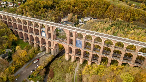 Légi Felvétel Goeltzschtalbruecke Netzschkau Vogtland Németország Legnagyobb Tégla Híd Világ — Stock Fotó