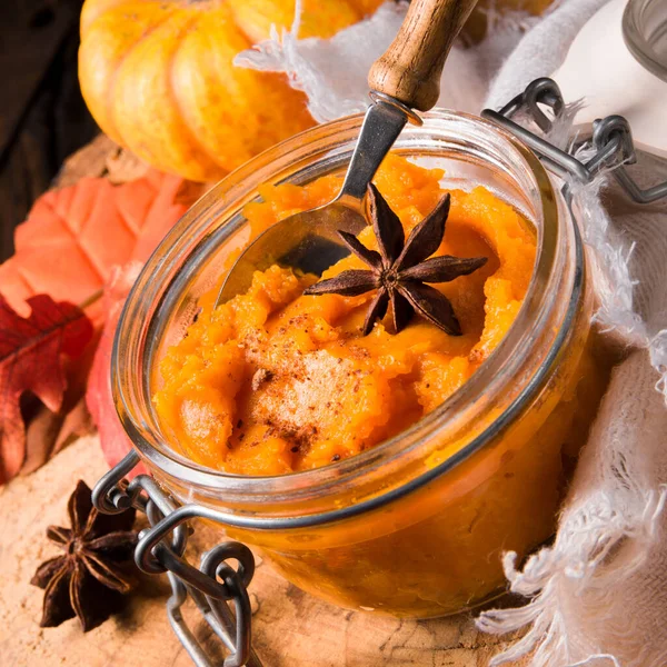 Delicioso Puré Calabaza Hokkaido Cremoso Otoñal — Foto de Stock