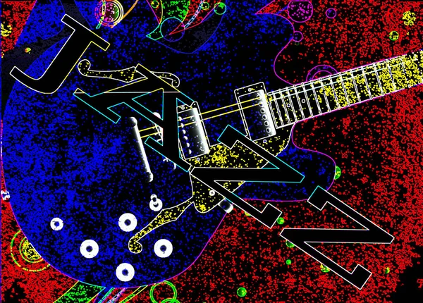 Streszczenie Neon Jazz Guitar Zestaw Tle Grunge Jazzu — Zdjęcie stockowe