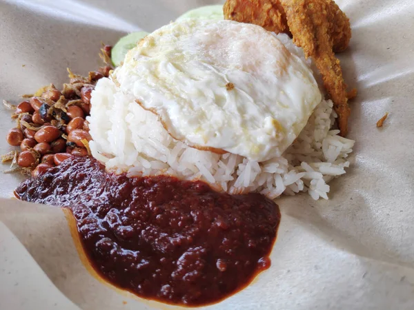 Nasi Lemak Servido Restaurante Famoso Prato Malásia — Fotografia de Stock