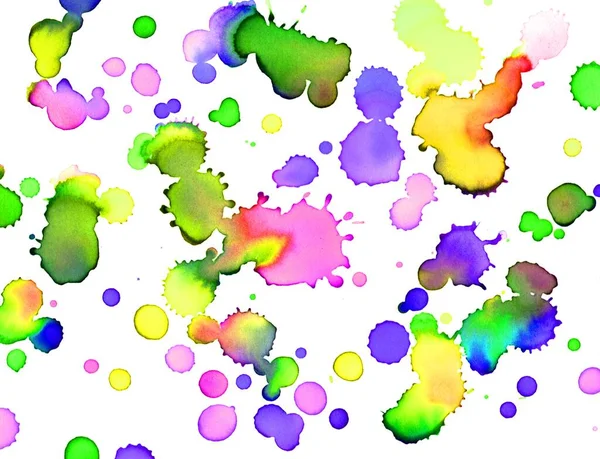 Kleurrijke Aquarel Druppels Witte Achtergrond — Stockfoto