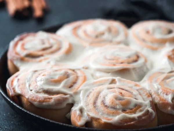 Idea Cocción Receta Los Rollos Perfectos Canela Con Cobertura Sartén — Foto de Stock