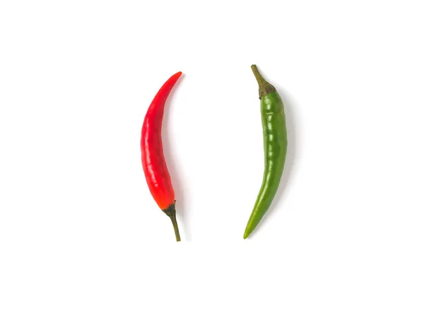 Kreativ Layout Chili Paprika Två Paprika Grön Och Röd Peppar — Stockfoto