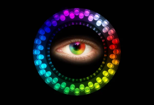 Μάτι Δακτύλιο Διόδων Εκπομπής Φωτός Μπροστά Από Μαύρο Φόντο — Φωτογραφία Αρχείου