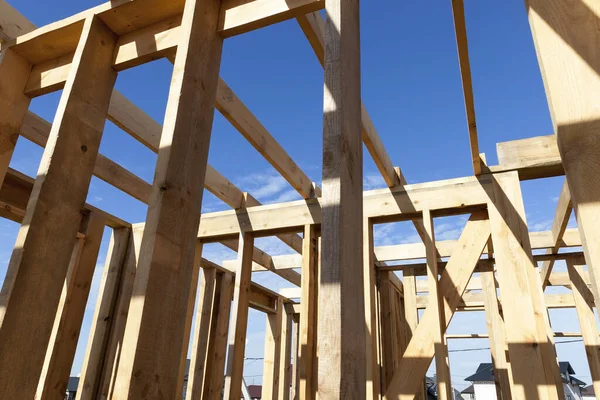 Construção Uma Nova Casa Quadro Onde Quadro Tábuas Madeira Montado — Fotografia de Stock