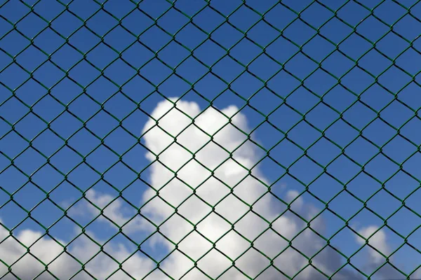 Clouds Blue Sky Metal Grid Green Closeup Fenced Area — Stockfoto