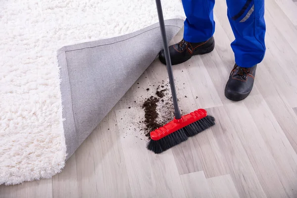 Lowsection View Janitor Cleaning Dirt Carpet Mop — Stok Foto