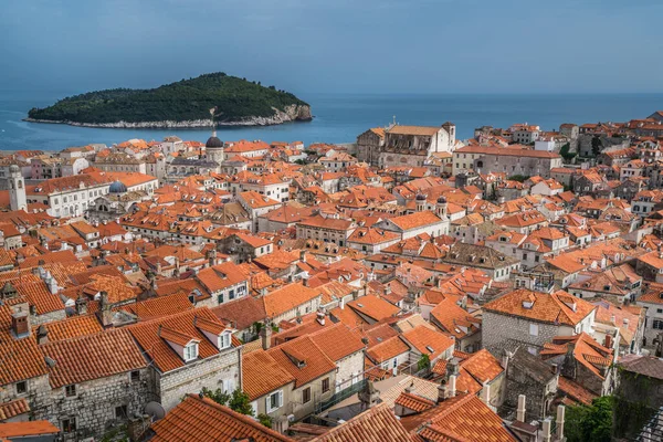 Telhados Casas Antigas Dubrovnik Vistos Partir Cidade Velha Muralhas Fortificadas — Fotografia de Stock