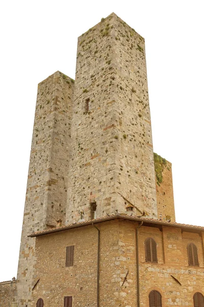 Blick Auf Berühmte Typische Steintürme San Gimignano Toskana Italien Isoliert — Stockfoto