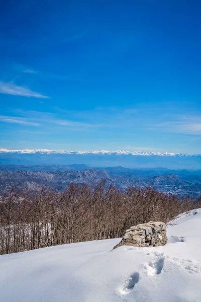 見事な山の冬の風景パノラマ マウント Lovcen Lovcen 国立公園 モンテネグロでの上部から見た — ストック写真