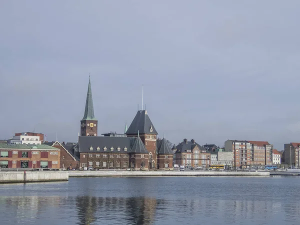Mar Báltico Dinamarca Bahía Aarhus Con Arhus Havn Con Catedral —  Fotos de Stock