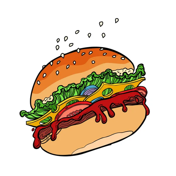 Fast Food Burger Comiczeichentrick Pop Art Retro Vektor Illustration Zeichnung — Stockfoto