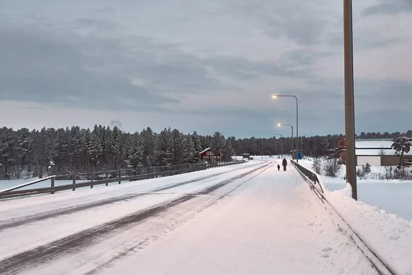 Camino Nevado Suave Resplandor Noche Polar Nórdica — Foto de Stock