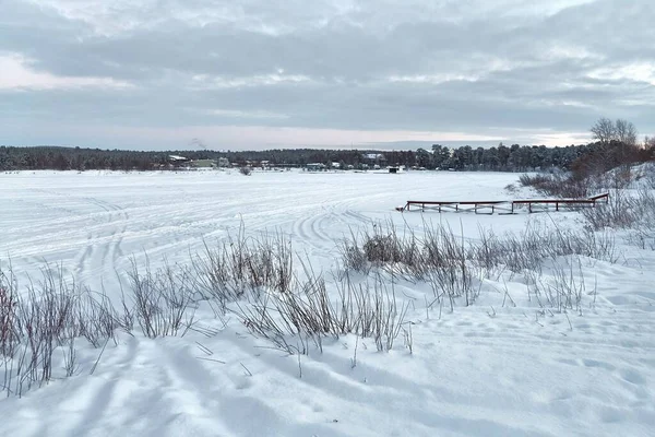 Paisagem Inverno Lago Congelado Inari Finlândia — Fotografia de Stock