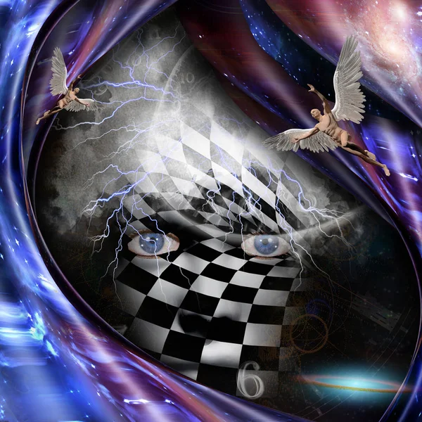Surrealism Symbolism Angels Checkered Face Rendering — Stock Photo, Image